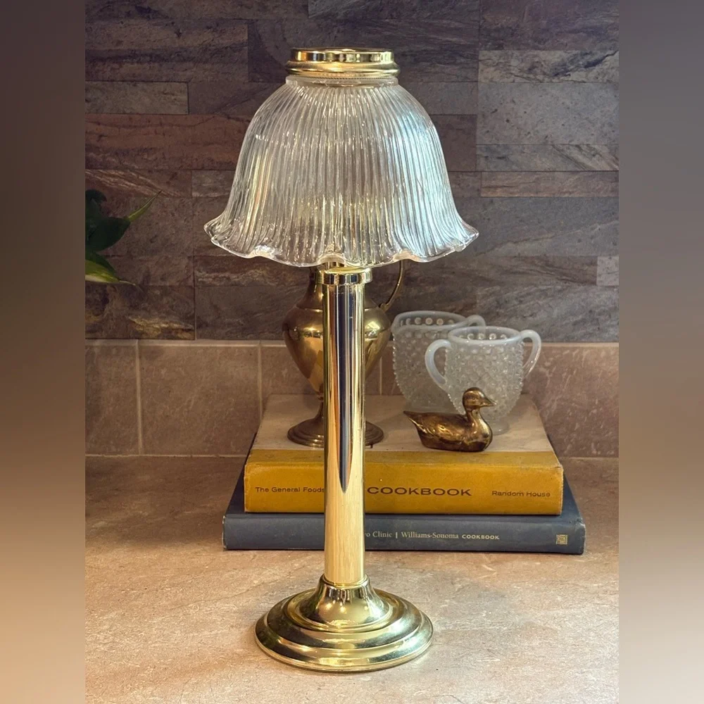 Vintage Partylite Table Lamp - Clear Glass & Gold approx 14” length - Picture 2 of 8
